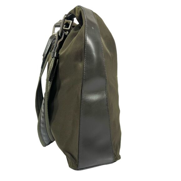 Prada Women's Olive Green Black Nylon Leather Trim Hobo Shoulder Bag Medium - Picture 6 of 13